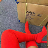 Breakj Autumn And Winter Sharp Head Thick And Knitted Knee Boots Woman 43 Large Elastic Long