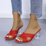 Breakj Female 2023 New Women's Shoes Summer Korean Version Of Square Head Fish Mouth Woven Cross Sandals Large Size Women's