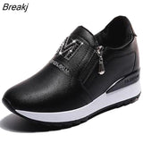 Shoes Women's Fashion Platform Wedge Sneakers High Quality Rhinestone Zipper Breathable Increased Casual Black
