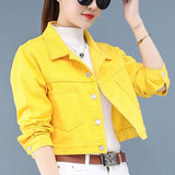 Jackets Coats For Women Autumn Female Long Sleeve New Short Jacket Pink Yellow Pockets Casual Lady Denim Coat