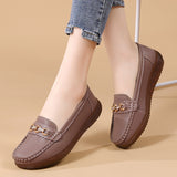 Breakj Spring And Autumn New Bean Shoes Women's Casual Women's Leather Shoes Metal Buckle Soft Soles Large-Size Mother