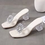 High Heels 2022 Summer New Sandals Fashion Rhinestone Open Toe Transparent High Heels Women's Shoes Plus Size 35-