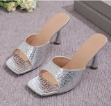 Trend Women High Heels Slippers Summer Fashion Square Toe Flip Flops Sandals Design Open Toe Slingback Slides Female