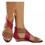 Fashion New Fish Mouth Leather Canvas Women Weave Wedge Heel Shoes Zipper Sandals Casual Beach Sandals Roman