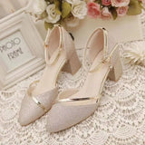 Trade High-Heeled Single Shoes 2023 New Summer Baotou Hollow Thick Heels Buckle High-Heeled Sandals