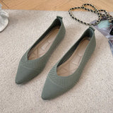 Women Pointed Shallow Flat Heel Shoes Fashion Loafers Soft Bottom Ballet Flats Classic Knit Mesh Non-slip Sole Barefoot