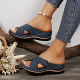 Breakj New Summer Female Thick Bottom Slope With Slippers Large Size Casual Cross With Rivet Decoration Slippers