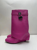 Breakj Autumn / Winter New Round Head Big Tube Around The Lock Buckle Shark Buckle Straight Tube Long Boots Wedge Trouser Boots