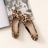 Size 35-43 leopard pattern flats woman ballerina flock shallow sneaker shoes women square toe soft soled moccasins