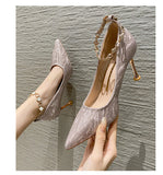 High Heels Women's Fine Heel Design Wedding Dress Shoes 2023 New Joker Net Red Pointed Head Bridesmaid Single