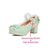 Girls Sweet Lolita Ruffles Bowknot Lace Bridal Wedding Shoes Women High Heel Bordered Princess Dress Men Pink Plus Size