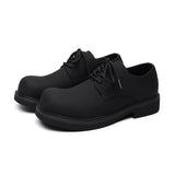 Breakj Wind Thick Round Derby Man Dark Small Leather Shoes Vintage Big Head Shoes