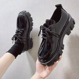 Breakj College Wind Front Tie With Small Leather Shoes Women Spring 2024 New Thick Platform Increased Muffin Bottom Bright Leather Single Shoes