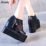 Women's Summer Sandals Wedges with High-heeled Sandals White Thick-bottom Fish Mouth Shoes New Internal Increase Shoe Cool