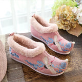 Flat Shoes Warm Winter Embroidered Chinese Ethnic Style Plus Velvet Female Cotton Shoes Pointed Toe 2021 Ladies
