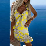 Women Summer Dress 2022 Sexy Backless Sling Lace Slim A-Line Dress Dress Fashion Print Ruffle Wrap Breast Lace Up Party