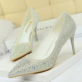 Shoes Rhinestone Woman Pumps Fashion Wedding Shoes Women Basic Pump Stiletto Heels 10cm 7cm Heeled Shoes High