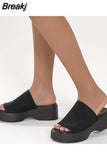 Dropship In Stock 2023 Sumemr Women's Comfy Walking Platform Med Heels Outdoor Slides Slippers Beach Shoes Sandal