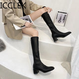 Womens Boots Winter Thick Heel Bottom Long Cotton High Heel Snow Zipper Knee-high Fashion Hot Classic Sexy Wild Botas