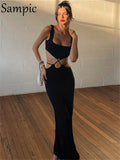 Dress For New Year 2022 Sexy Party Club Hollow Out Black Strap Long Bodycon Dresses Fashion Wrap Casual Ladies