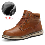 Winter Warm Snow Boots Split Leather Handmade Fur Plus Waterproof Ankle Boots Brand Outdoor Walking Working