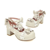 Cross Strap Women High Heels Mary Jane Pumps Party Wedding Cosplay White Pink Black Ruffles Bow Princess Cosplay Lolita