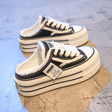 Slippers Women Wear 2024 New Canvas Shoes Without Heels And Semi-Support Online Celebrities Lazy Half-Dragged Thick Soles Cool