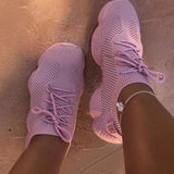 Mesh Women Sneaker Sock Shoes Summer Breathable Cross Tie Platform Round Toe Casual Fashion Sport Lace Up Flats Shoes