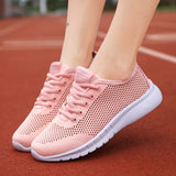 Women Sneakers 2021 Breathable Mesh Light Lace Up Flat Casual Sport Running Shoes Woman Purple Pink White Tennis