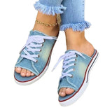 Breakj 2025 Summer Canvas Korean Version Of Women's Cool Drag Flat Sandals Denim