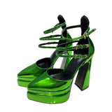 heel pointed toe double layer thick sole hollow shoes large size 43 green hollow sandals patent leather sexy women's