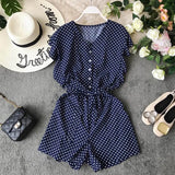 2020 Summer High-waist Casual Resort Playsuit Single Breasted V-neck Fashion Broad-legged Sashes Women Beach