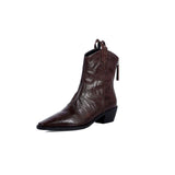 Pointed Western Cowboy Boots Nude Boots North American Wrinkled Leather V Thick Heel Short Boots After