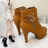 Heel Short Boots Women's Belt Buckle Martin Boots Women's Side Zipper Belt Thin-Heeled Women's Ankle