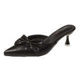Breakj Elegant Wind Pointed Head Shallow Bow Thin Heel Show Thin Head Half Slippers Female Outside Wear Fashion Temperament Half