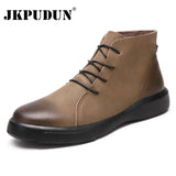 Men Boots Genuine Leather Ankle Boots Men Winter Casual Shoes Men Waterproof Warm Fur Snow Boots for Men Botas