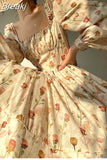 Style Elegant Floral Midi Sundress Woman Long Sleeve Y2k Mini Dress Party Casual Korean Fashion Dress Chiffon 2023