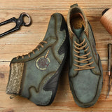 o'clock Autumn Leather Vintage Men Boots Fashion Street High-top Shoes Winter Warm Lined Handmade Lace-up Botas de