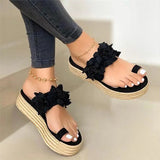 Summer Sandals Flower Ladies Open Toe Slip On Flock Flat Platform Shoes Woman Fashion Comfortable Casual Female
