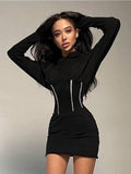 Corset Mini Dress With Hat Long Sleeve Women Bodycon Casual Fashion White Autumn Ladies Elegant Sexy Dresses 2021