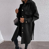 Winter Turn-down Collar Blend Woolen Coats Fashion Casual Long Sleeve Pocket Jackets Autumn Solid Belted Women Long Outwear