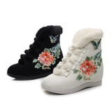 Breakj Boots Short Boots With Cotton And Wool Embroidered Boots, Embroidered Shoes Cloth Boots Inside The High Wedge Women's Shoes