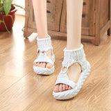 Breakj Large Number Of Women In Sandals Summer Student Shoes Polyamine Knitted Wool Women's