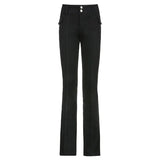 Black Vintage Skinny Long Trousers Women Casual Low Waist Pants Capris Fashion Pocket Sweatpants Streetwear