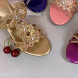 Women's Summer Fashion Wear Diamond-Encrusted Non-Slip Leather Thick Heel Slippers In