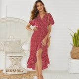 Long Wrap Dress 2021 Summer Boho Style Floral Print Maxi Beach Dress Sexy Side Split Party Dress Sundress