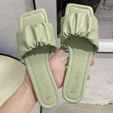 Women Slippers Summer Pleated Upper Fashion Wear-resistant Office Flat Shoes Summer New Sandy Beach Sandals Women