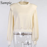 2020 Winter Outfits Shoulder Pads Sweatshirt Tracksuit Women Set Long Sleeve Tops And Loose Pants Suit Two Piece