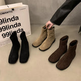 Breakj Velvet Skinny Short Boots Women's Shoes 2025 New Autumn And Winter Martin Boots Square Head Korean Small Ankle