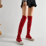 over the knee pink red boots women flat platform patchwork runway winter shoes thigh high boots elastic long